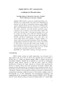 English Skills for AEC Communication: a Challenge for Thai Universities