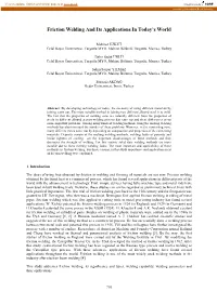 Friction Welding and Its Applications in Today's World