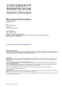 University of Birmingham Mereological Nominalism