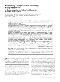 Pulmonary Complications Following Lung Resection* a Comprehensive Analysis of Incidence and Possible Risk Factors
