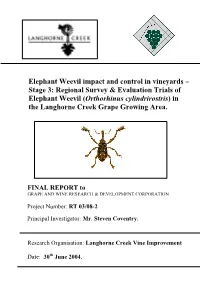 Elephant Weevil Impact and Control in Vineyards – Stage 3