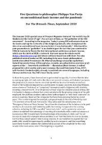 Five Questions to Philosopher Philippe Van Parijs on Unconditional Basic Income and the Pandemic
