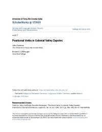 Positional Verbs in Colonial Valley Zapotec