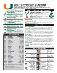 2019-20 @Caneshoops Game Notes