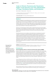 Acute on Chronic Neuromuscular Respiratory Failure in the Intensive Care Unit: Optimization of Triage, Ventilation Modes, and Extubation