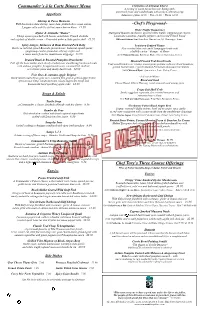 Commander's À La Carte Dinner Menu Chef Tory's