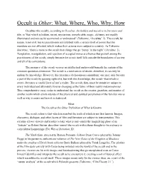Occult Is ​Other​: What, Where, Who, Why