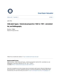 Utah Plant Types—Historical Perspective 1840 to 1981—Annotated List, and Bibliography