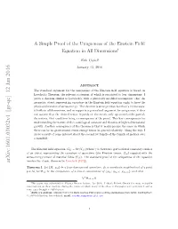 A Simple Proof of the Uniqueness of the Einstein Field Equation in All Dimensions†