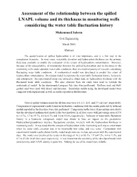 Assessment of the Relationship Between the Spilled LNAPL Volume and Its Thickness in Monitoring Wells Considering the Water Table Fluctuation History