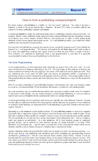 Beacon 7. How to Form a Publishing Company/Imprint