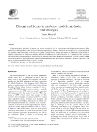 Dissent and Heresy in Medicine: Models, Methods, and Strategies Brian Martin*