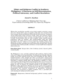 Ethnic and Religious Conflict in Southern Philippines: a Discourse on Self-Determination, Political Autonomy, and Conflict Resolution