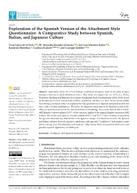 Exploration of the Spanish Version of the Attachment Style Questionnaire: a Comparative Study Between Spanish, Italian, and Japanese Culture