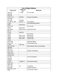 List of Bright Nebulae Primary I.D. Alternate I.D. Nickname
