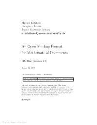 An Open Markup Format for Mathematical Documents