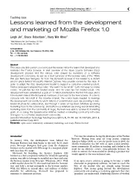 Lessons Learned from the Development and Marketing of Mozilla Firefox 1.0 Leigh Jin1, Bruce Robertson1, Huoy Min Khoo2