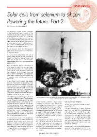 Solar Cells from Selenium to Sihcon: Powering the Future. Part 2 by C M Meyer, Technical Journalist