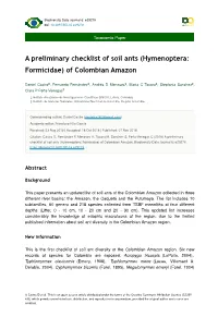 A Preliminary Checklist of Soil Ants (Hymenoptera: Formicidae) of Colombian Amazon