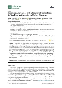 Teaching Approaches and Educational Technologies in Teaching Mathematics in Higher Education