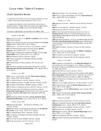 Curran Index - Table of Contents