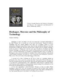 Heidegger, Marcuse and the Philosophy of Technology