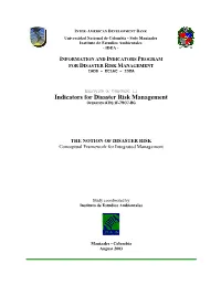 Indicators for Disaster Risk Management OPERATION ATN/JF-7907-RG