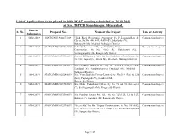 List of Applications to Be Placed in 46Th SEAC Meeting Scheduled on 26.09.2019 at O/O