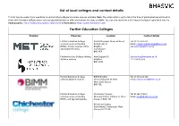 List of Local Colleges and Contact Details Further