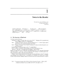 Notes to the Reader