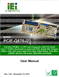 PCIE-Q870-I2 PICMG 1.3 CPU Card