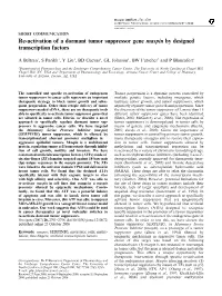 Re-Activation of a Dormant Tumor Suppressor Gene Maspin by Designed Transcription Factors