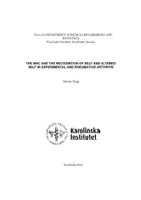 The Mhc and the Recognition of Self and Altered Self in Experimental and Rheumatoid Arthritis