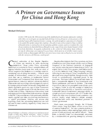 A Primer on Governance Issues for China and Hong Kong