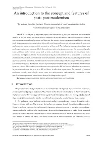 An Introduction to the Concept and Features of Post- Post Modernism