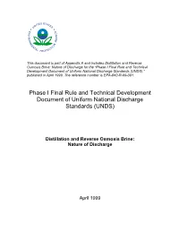 Appendix A: Distillation and Reverse Osmosis Brine NOD, Phase I