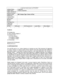 E-Content Submission to INFLIBNET Subject Name Linguistics Paper Name Corpus Linguistics Paper Coordinator Name & Contact Mo