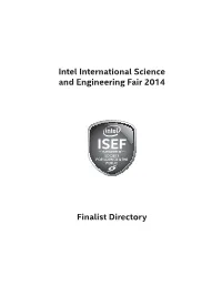 Intel International Science and Engineering Fair 2014 Finalist