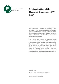 Modernisation of the House of Commons 1997