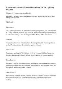A Systematic Review of the Evidence Base for the Lightning Process