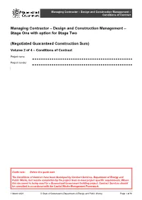 Managing Contractor – Design and Construction Management – Volume 1 – Tender Requirements