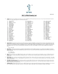 2017 LPGA Priority List