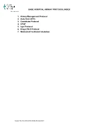 BASE HOSPITAL AIRWAY PROTOCOL INDEX Base Hospital