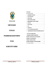 Composite Budget for 2020-2023 Programme Based Budget Estimates for 2020 Kadjebi District Assembly