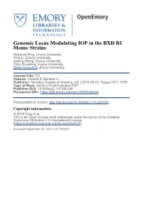 Genomic Locus Modulating IOP in the BXD RI Mouse