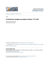 Smallpox Inoculation in Britain, 1721-1830
