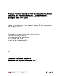 Average Relative Density of Fish Species and Functional Groups in the Newfoundland and Labrador Shelves Bioregion from 1981-2017