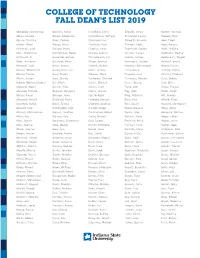 College of Technology Fall Dean's List 2019