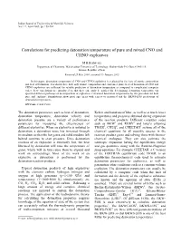 Correlations for Predicting Detonation Temperature of Pure and Mixed CNO and CHNO Explosives