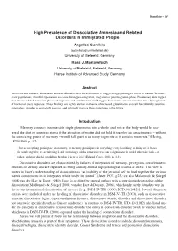 High Prevalence of Dissociative Amnesia and Related Disorders In